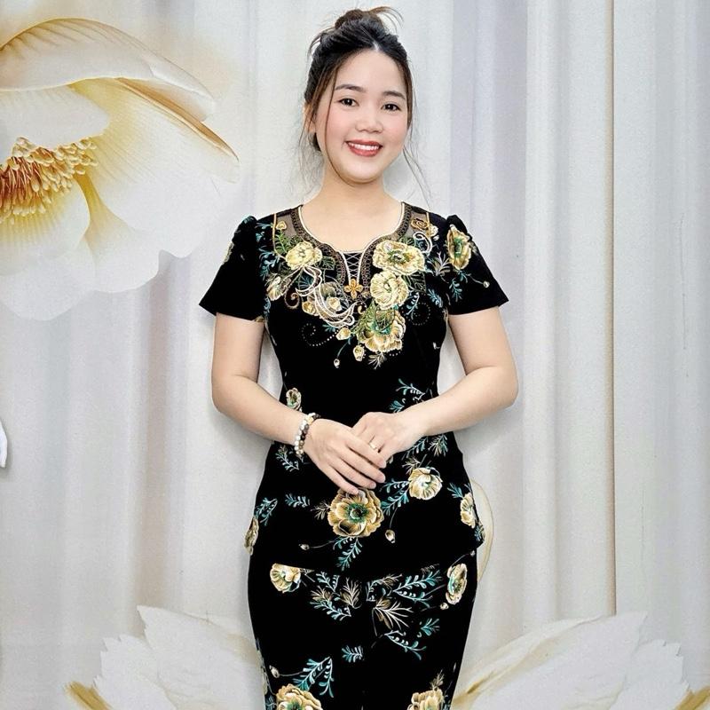 A77 Đồ bộ thun nữ trung niên cổ thêu phối ren lưng thương hiệu Hải Sơn Women