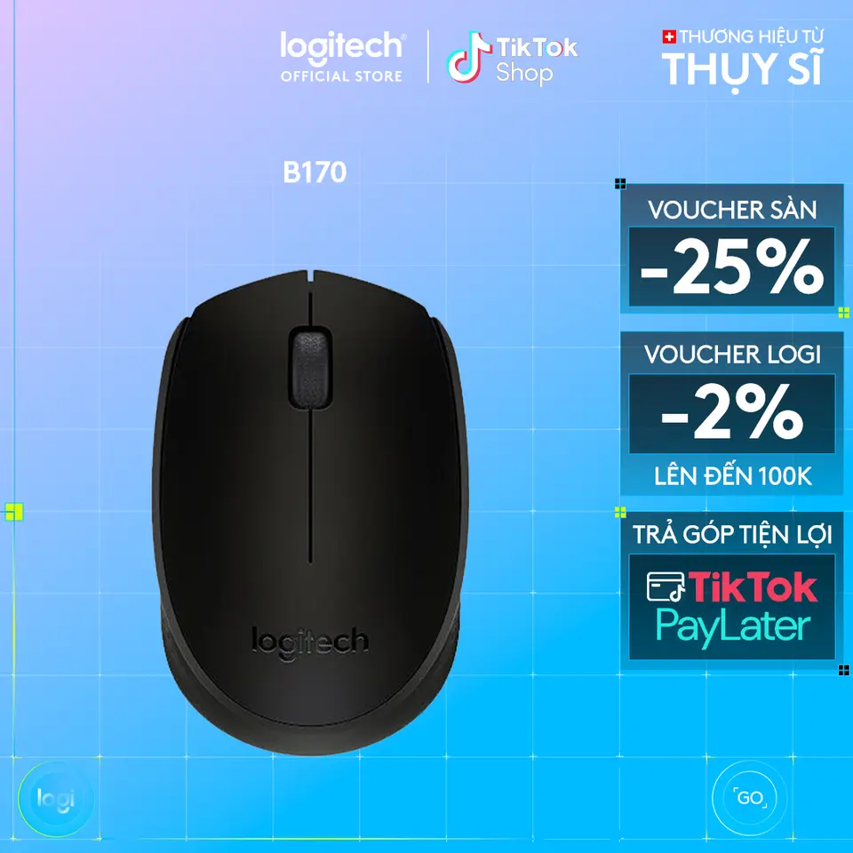 Chuột không dây Logitech B170 - USB, nhỏ gọn, phù hợp PC/Laptop
