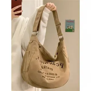 BLOSSOM BAG - COD Peachrees Shoulder Sling Bag Tas Selempang Bahu Canvas Lucu Vintage Barang Cewek Aesthetic Urban Fashion Kuliah Sekolah Pria Wanita Remaja Gaya Korean Style Kanvas