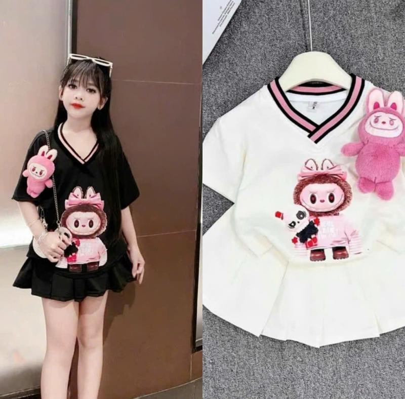  Đầm dep cho bé gái  đi chơi  sét áo + váy  size 10-34kg mẫu hình gấu cổ trái tim cá tính năng động chất vải Đẹp mềm thoáng mát.,hàng may kĩ váy cô dâu lớp 1 áokhoác chobégái 