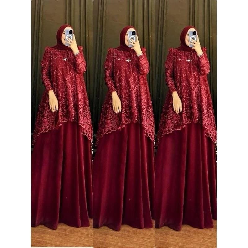 Product Introduction of Almeera Dress Ceruty Premium Mix Brokat Gamis Mewah Viral Pesta Kekinian Terbaru 2024 Kondangan Wanita Muslim Panjang 4