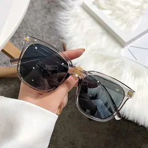 Kacamata Hitam Pria Wanita Frame Kotak Besar Lensa Cermin Flat Gaya Korea Retro Vintage Eyewear Sunglasses