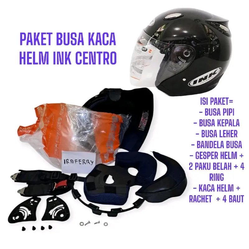 Paket Busa Helm Ink Centro Jet Fullset + Kaca Anti Gores Coating - Motorcycle, Ukuran BUSA Al Size M Fit L - Baut 1