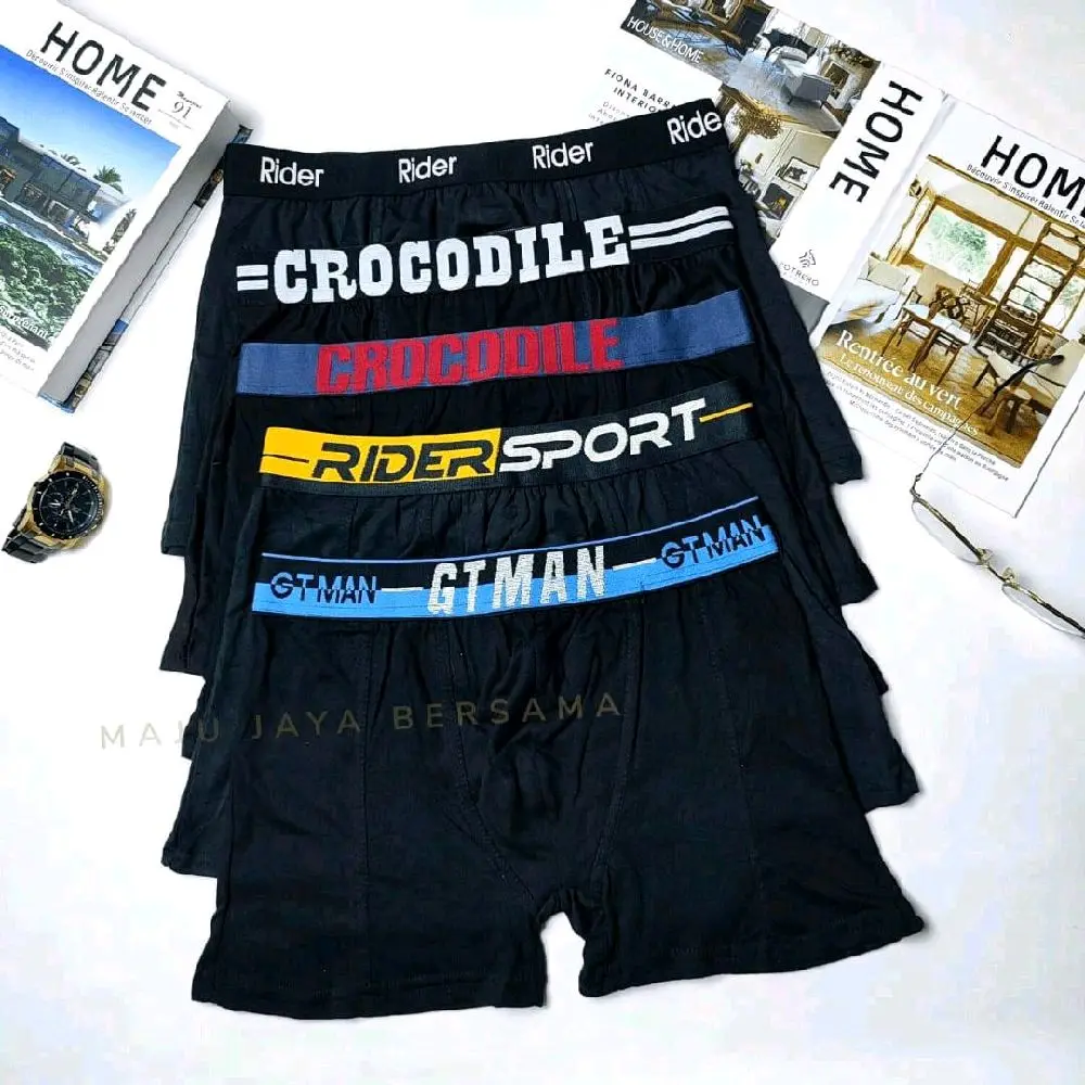 paket hemat isi 6pcs celana dalam UNDERWEAR celana dalam pria dewasa bahan katun lembut nyaman dipakai terlaris Katun Pendek Boxer Cowok Hitam Karet Motif Random Kotak Remaja