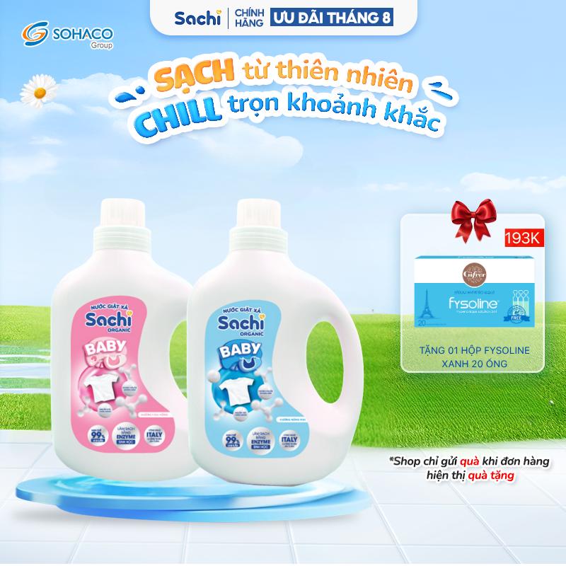 Combo 2 nước giặt xả Sachi origanic cho bé dung tích 2 lít giúp làm sạch chất bẩn, giữ màu sợi vải