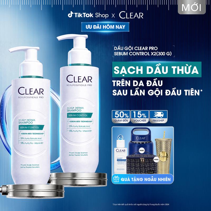Combo 2 Dầu Gội Chuyên Dụng Giúp Sạch Dầu Thừa Trên Da Đầu Clear Pro Sebum Control 300 G