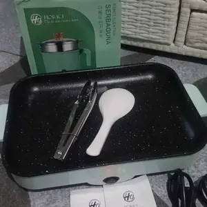 BUY 1 FREE 4 Panggangan Multifungsi BBQ ElektrIK Panci Pemanggang Anti lengket Persegi Panjang Panci Panggang Listrik Grill Electric Hijau