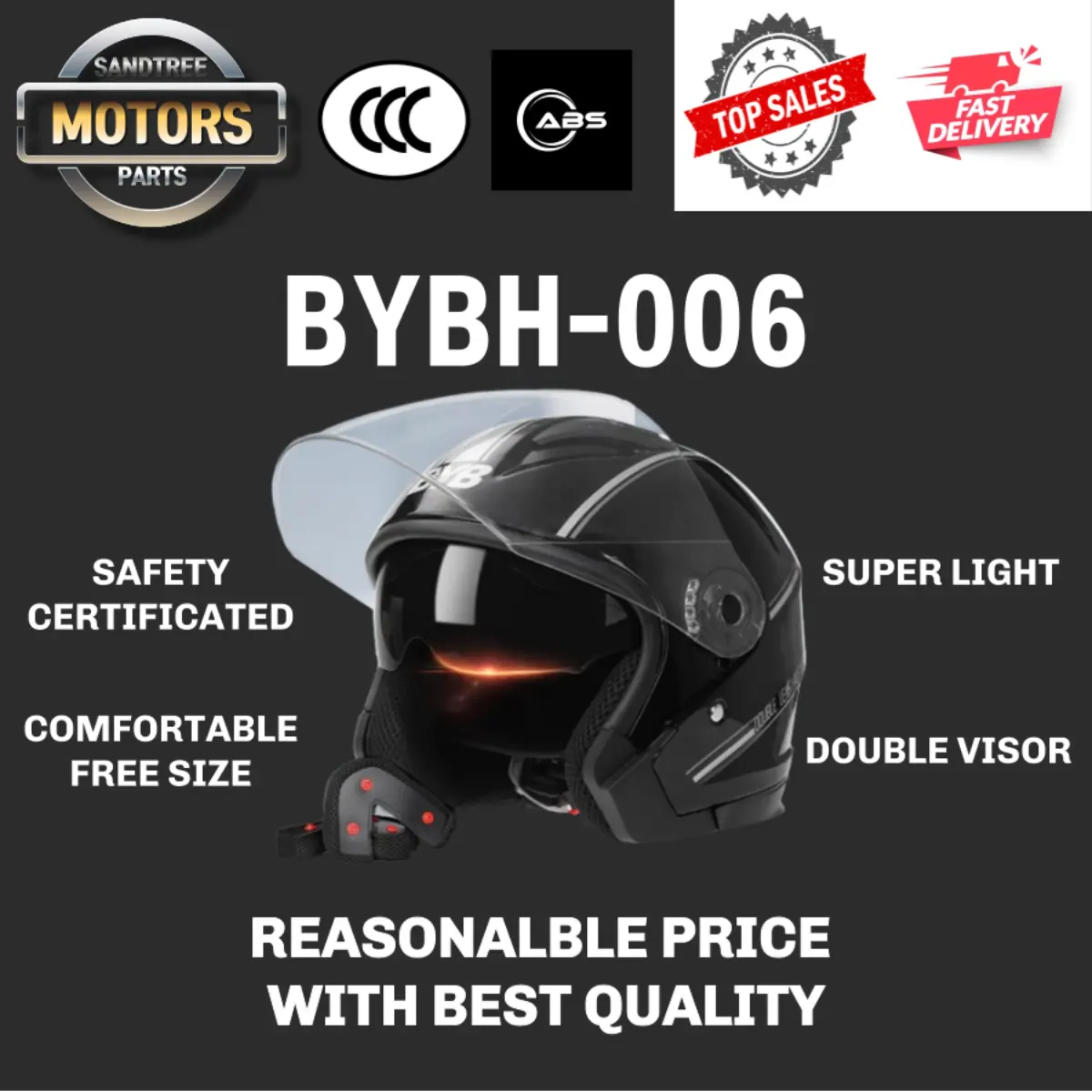 BYBH-006 Motorcycle Helmet Basic Black Half-face Helmet Motorcycle Topi Keladar Free Size