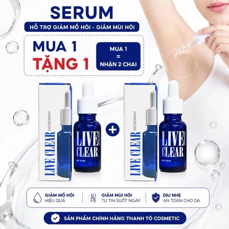1 TẶNG 1 Serum Nách LIVE CLEAR Hỗ trợ giảm mồ hôi và khử mùi hiệu quả cho da vùng nách chân và tay