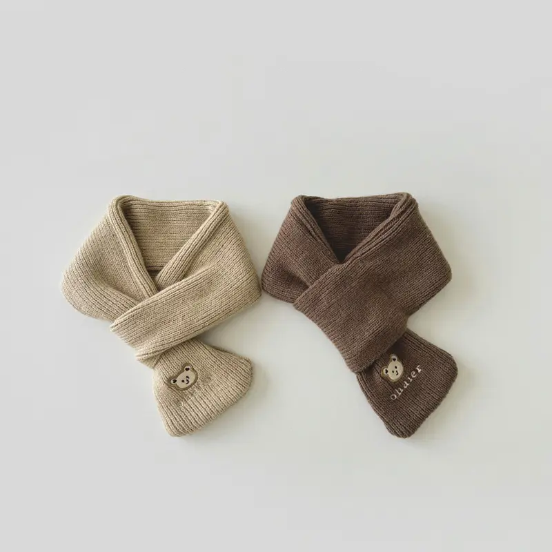 Winter Bear Baby Scarf for Boys Girls Thick Warm Knitted Neck Cover Windproof Anti-Cold Kids Neckerchiefs