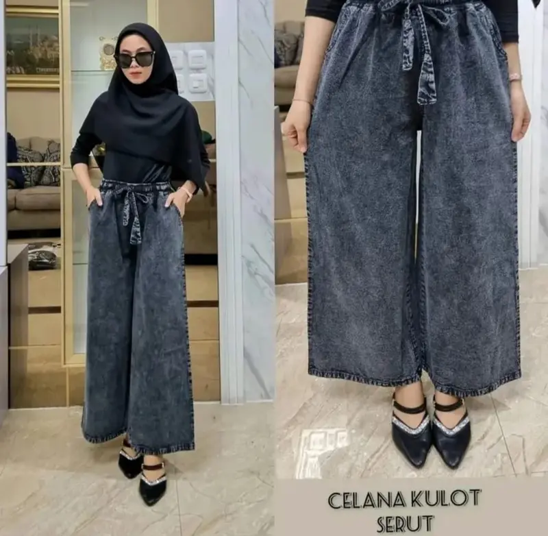 CELANA KULOT JEANS SNOW BLACK DAN BLUE RAWIS DAN LIPAT 3