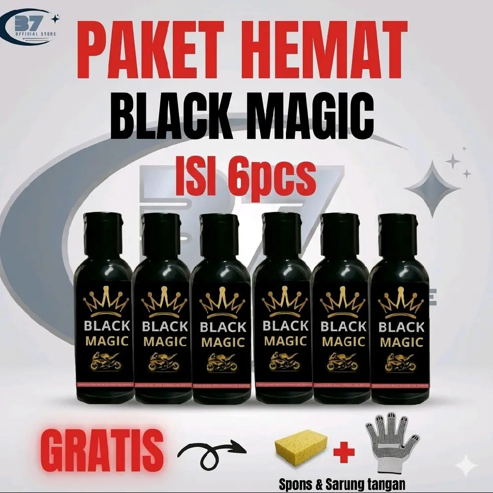 Black Magic paket Hemat Isi 6 Pcs Penghitam ,Body Kasar motor 60ml Gratis Spons & Sarung Tangan.