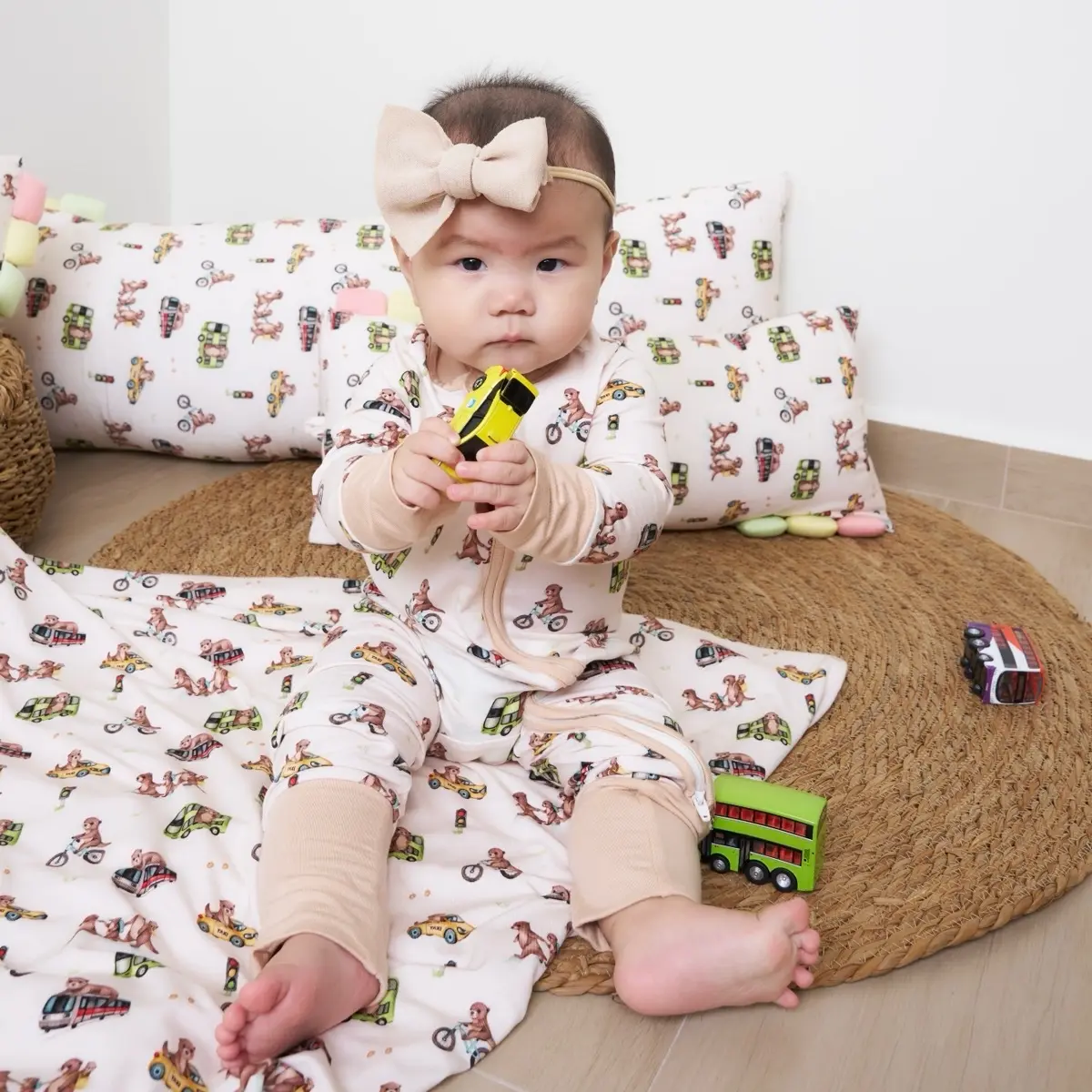 Otters in the City Bamboo Cotton Zip Suit, 2 pc Pyjamas, 2pc day wear Kids Clothes 3months - 6 years old