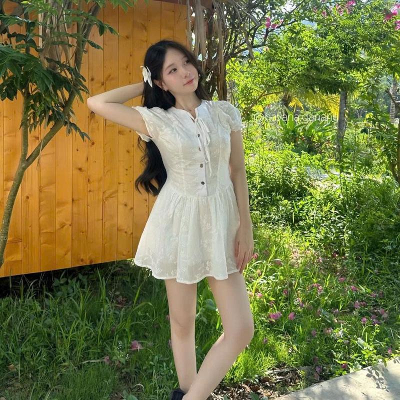 (KÈM QUẦN BẢO HỘ) Đầm thô boil YERI cổ tàu tay bồng có dây buộc điều chỉnh eo HAVANA DA233