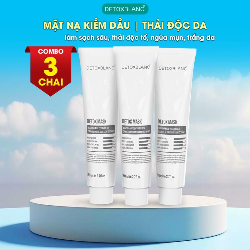 [ Rẻ vô địch ] Combo 3 Chai Mặt Nạ Kiềm Dầu Detox Mask Thải Độc hỗ trợ giảm tiết dầu nhờn, hút sợi bã nhờn,giảm mụn đầu đen, làm sạch tế bào da, loại bỏ bụi bẩn, giữ ẩm cho da DetoxBlanc 80ml