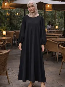 Gamis Polos Adiba Inner Dress Hitam dengan Desain Elegan dan Nyaman untuk Segala Kesempatan Muslim Wanita Panjang Remaja Cantik Cantik Santai Variasi