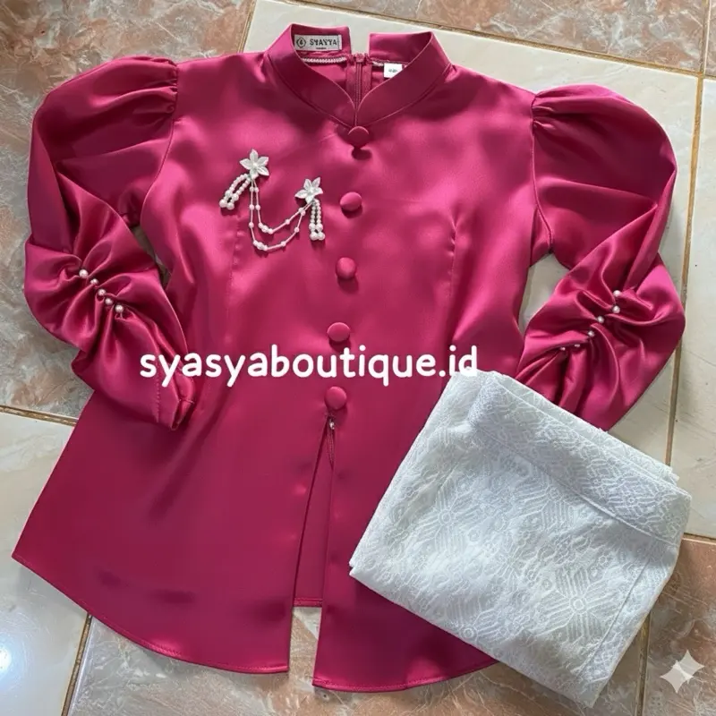 Fuschia+Songket Putih Silver