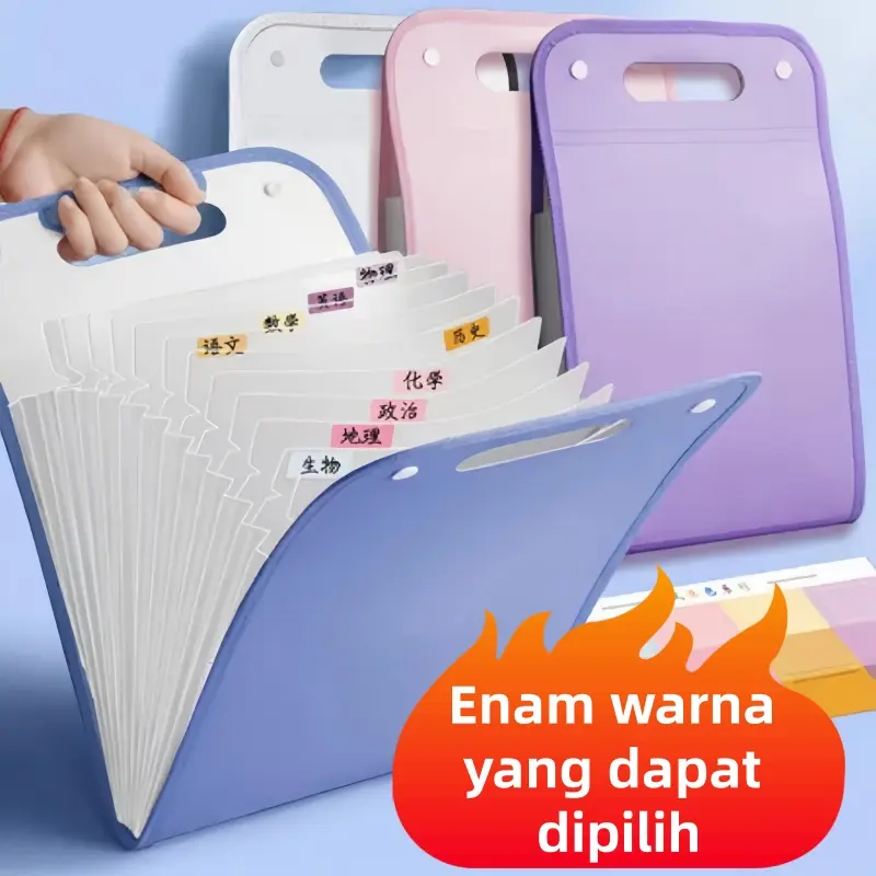 Tas File Dokumen，A4 Multi Layer Folder 13 Sekat Warna Transparan Anti Air Map Kerja Plastik Binder Stationery