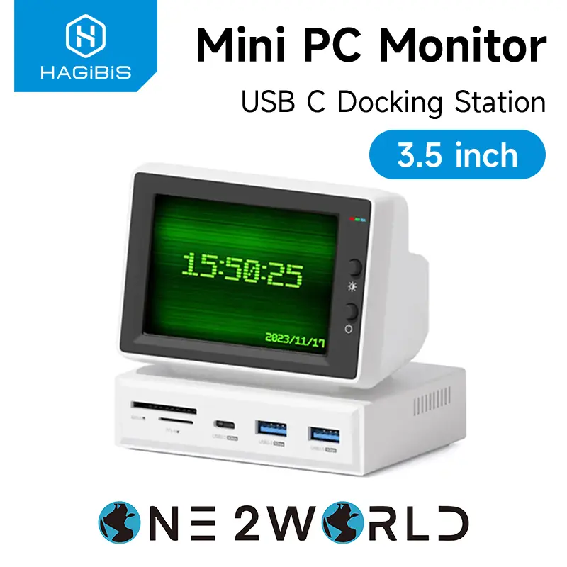 【ONE2WORLD SELECTION】HAGIBIS X86 Mini Monitor 8-in-1 USB-C Docking Station,960P, White