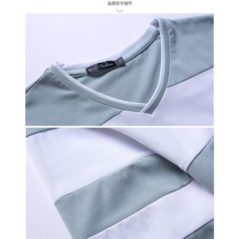 áo Thun Nam, Hàng Mới Về Mùa Thu, Chất Liệu Cotton, Dài Tay, Sọc, Cổ Chữ V, Phong Cách Hàn Quốc, Áo Nam Lớn 7