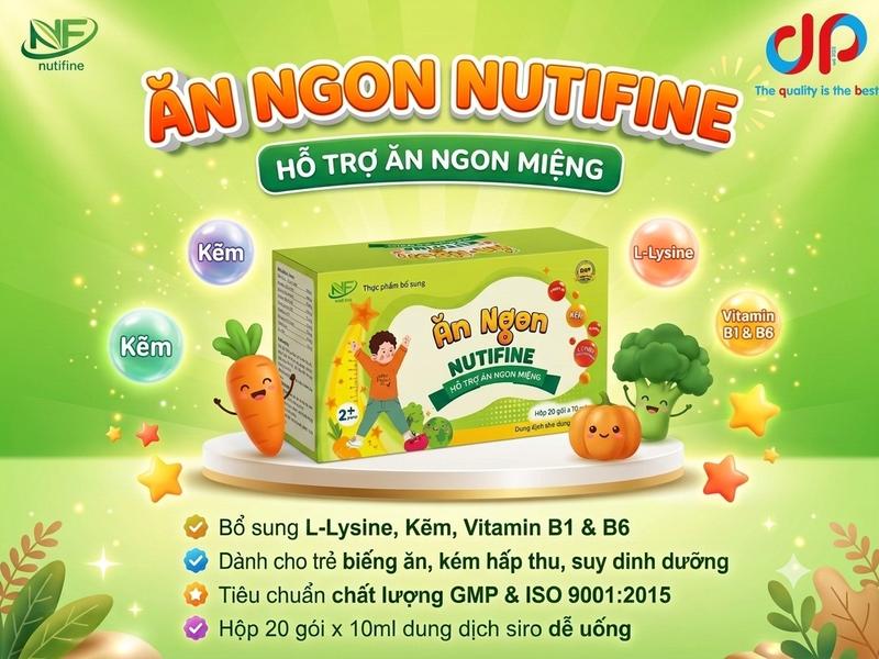 Ăn ngon Nutifine - Hỗ Trợ Ăn Ngon Miệng Với L-Lysine Kẽm Vitamin B1 & B6 Hộp 20 Gói X 10ml