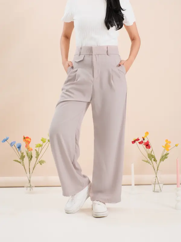 Oro Pants Polyester Celana Kulot Panjang Wanita Kantor Celana Kantor Basic Formal Anti Kusut Outfit Cewek Remaja Kekinian celanakulot celana panjang unsex celana grey Kain Variasi Kancing Nyaman Bawahan Standar Kain Kancing Melar Legging Casual Dark 4