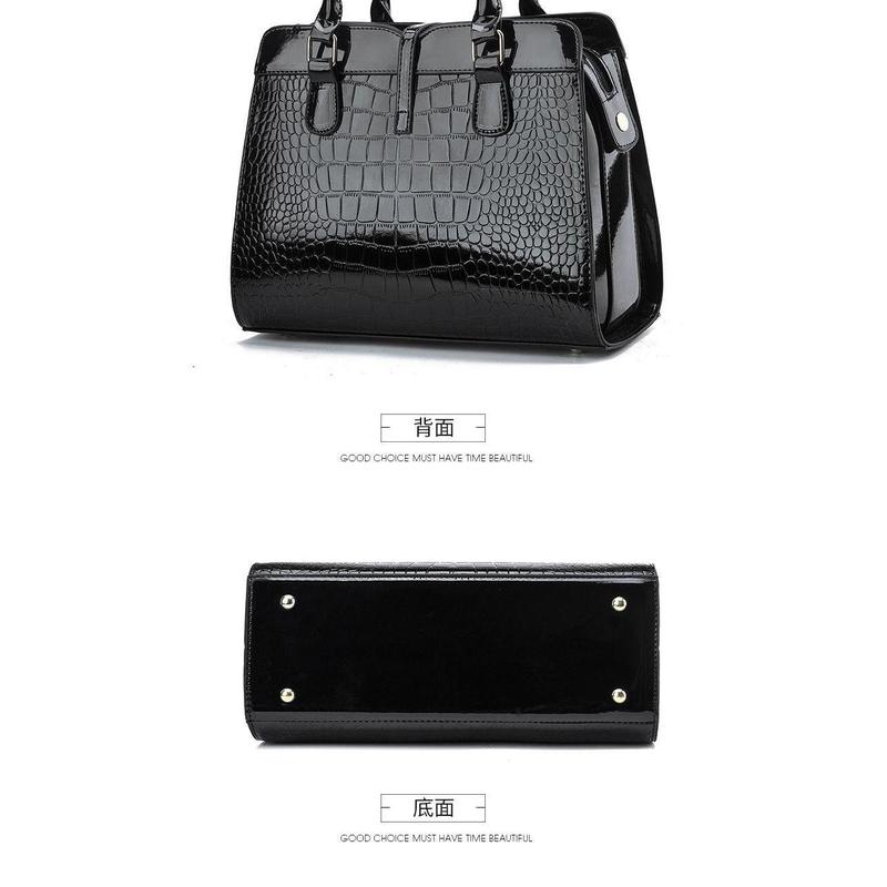Product Introduction of Fashionable Bright Leather Handbag 2024 Women's New Large Capacity Crocodile Pattern Single Shoulder Crossbody Bag 15