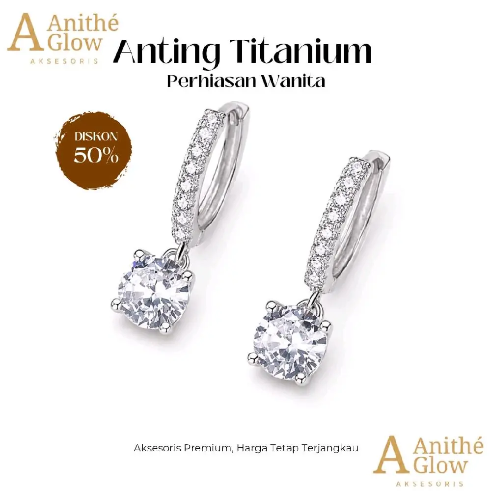 Anting Titanium Permata Baris Wanita Silver Zircon Anting Gantung Mewah Elegan