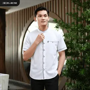 Baju Koko Pria Elrumi Lengan Pendek Motif Shaka Warna Putih