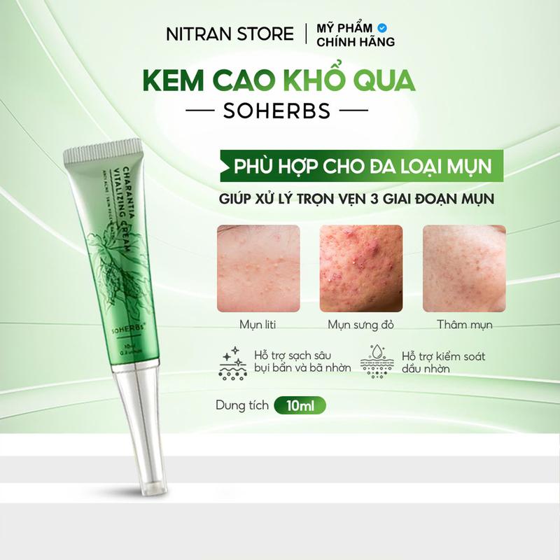 Kem Cao Khổ Qua 10ml Hỗ Trợ Giảm Mụn Skincare Kem Face Women Nữ Chăm Sóc Da Làm Đẹp Da không chứa silicon Kem Mụn Gel Mụn Nitran Soherb