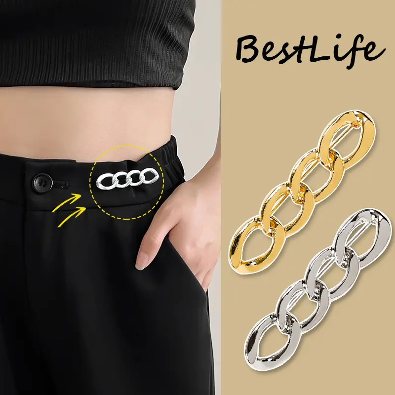 Korea Metal Chain Brooch Pins Detachable Fastener Pants Pin Waist Tightening Buckle Perfect Fit for Jeans Reduce Waist