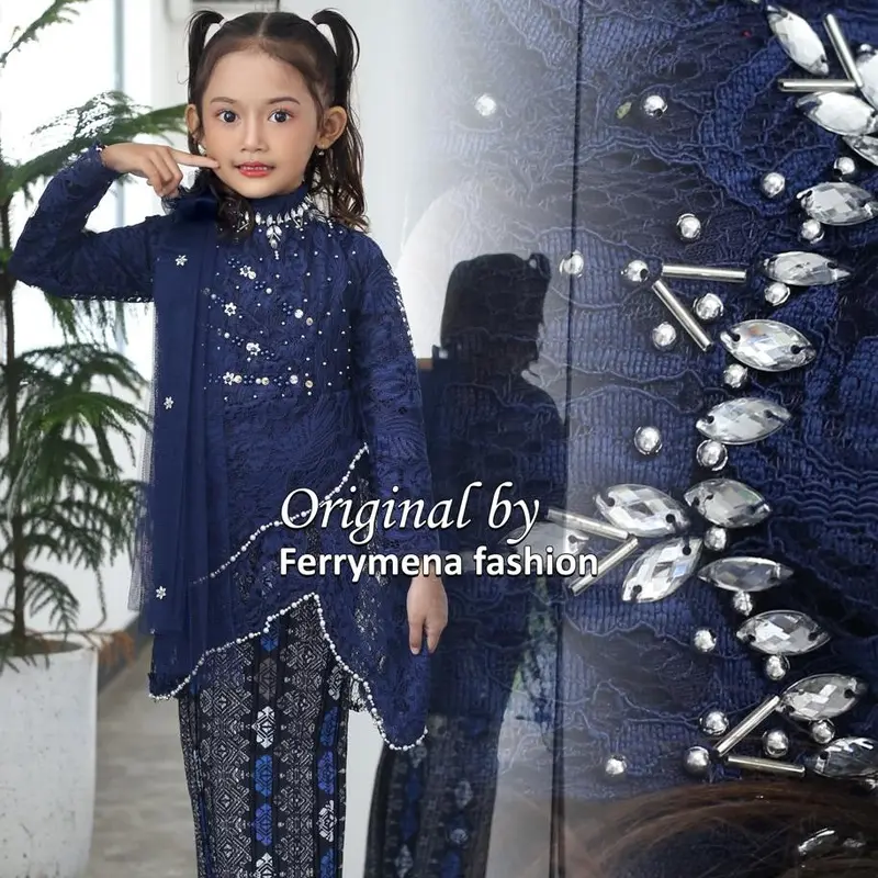Baju Kebaya Pesta Anak Tanggung umur 4-12 tahun Kebaya Selendang Anak Payet Baju Kondangan Anak Perempuan Atasan Kebaya Anak Bordir Seragam Fashion 1