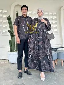 harga paket sepasang bajucouple batik sarimbit batik keluarga gamis dan kemeja lengan pendek Dewasa Katun Muslim Panjang Pasangan Dress Kondangan Kombinasi Seragam