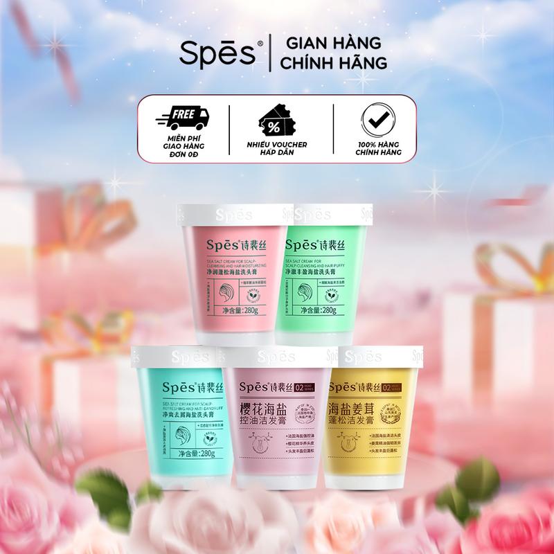 Dầu gội tẩy tế bào chết SPES tinh chất muối biển sạch gàu da đầu dưỡng ẩm kiềm dầu và phồng tóc 280g