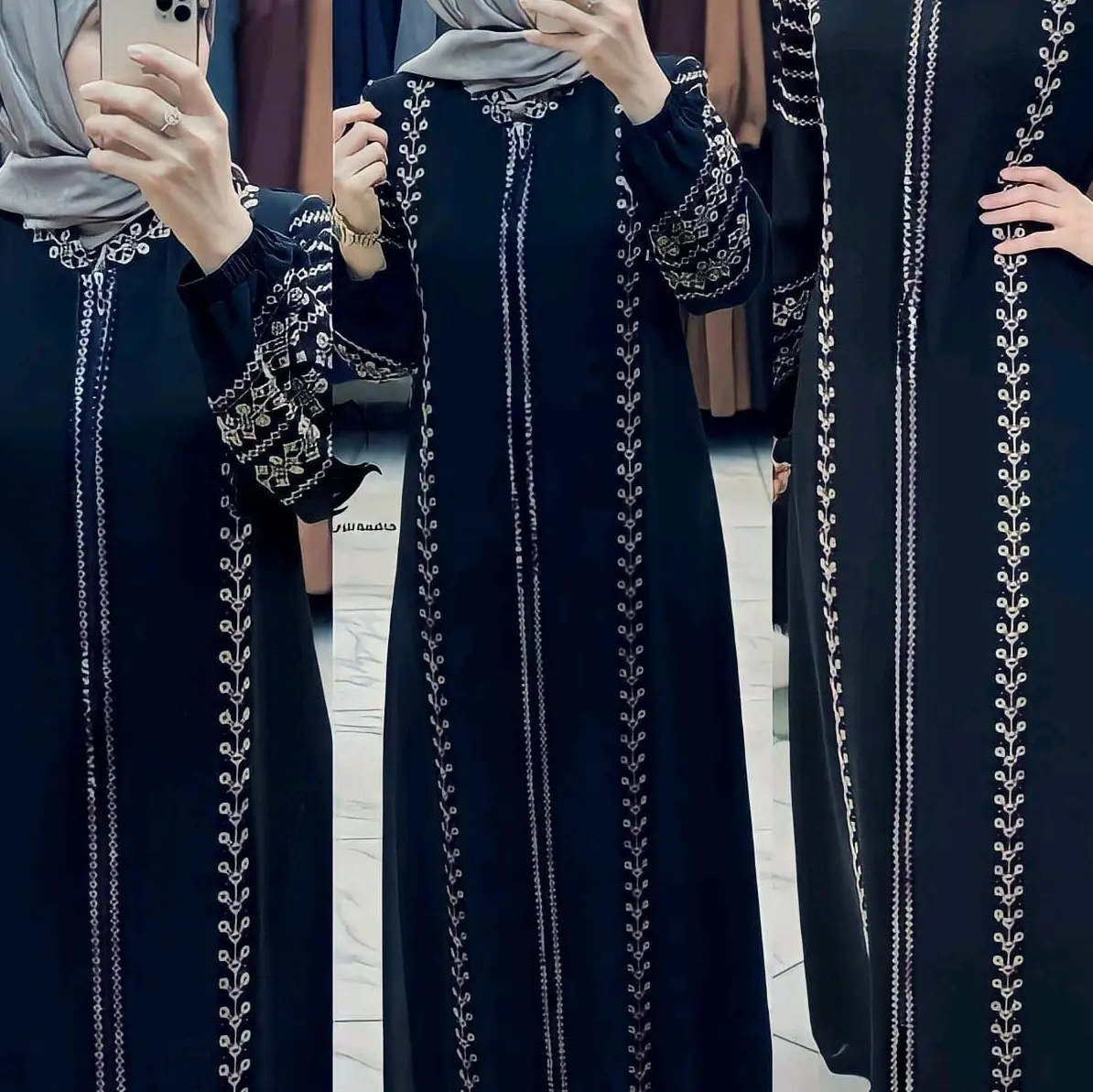 ALKHATIB ABAYA GAMIS HITAM MOTIF BORDIR AISYAH BAHAN JETBLACK GRADE A READY SIZE S M L XL XXL Muslim Wanita Cantik saudi jet black