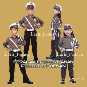 BAJU SETELAN POLISI ANAK LAKI LAKI PEREMPUAN COWOK CEWEK ROK KOSTUM PROFESI SERAGAM KARNAVAL ANAK