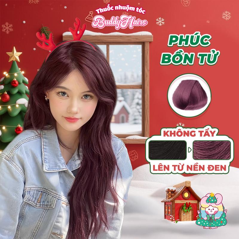 Thuốc nhuộm tóc PHÚC BỒN TỬ ĐỎ TÍM không cần dùng tẩy tóc buddyhairs tặng kèm găng tay tiện lợi