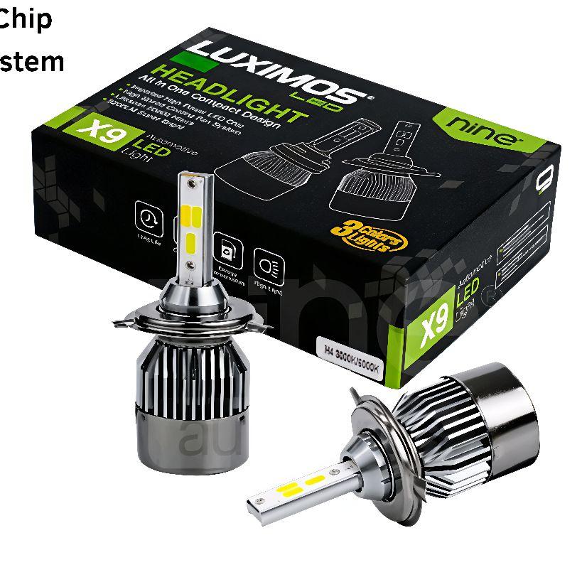 Luximos LED Mobil Headlamp Foglamp X9 H11 H4 36W 3Warna Extreme Bright 6000K 3000K 4300K 6400 Lumens Total Garansi 12 Bulan dengan 3 Warna dan Fitur Nyala 3 in 1