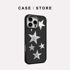 CASE _STORE Creative Stars Silikon Case for iPhone  13 14 15 12 11 16 PRO MAX 7 8 SE 7+ 8+ X XS XR XS MAX  Warna Solid Plating Steel Cover