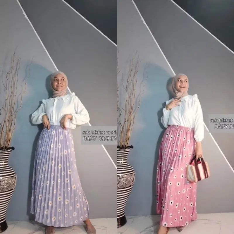 Rok Plisket Motif Daily Wanita - Rok Plisket Payung Panjang Koran Style 4