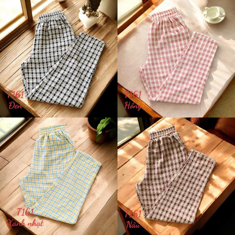 Com Bo 2 Quần Baggy Caro Chất Đũi Nhung Mềm Mỏng Mát Nữ