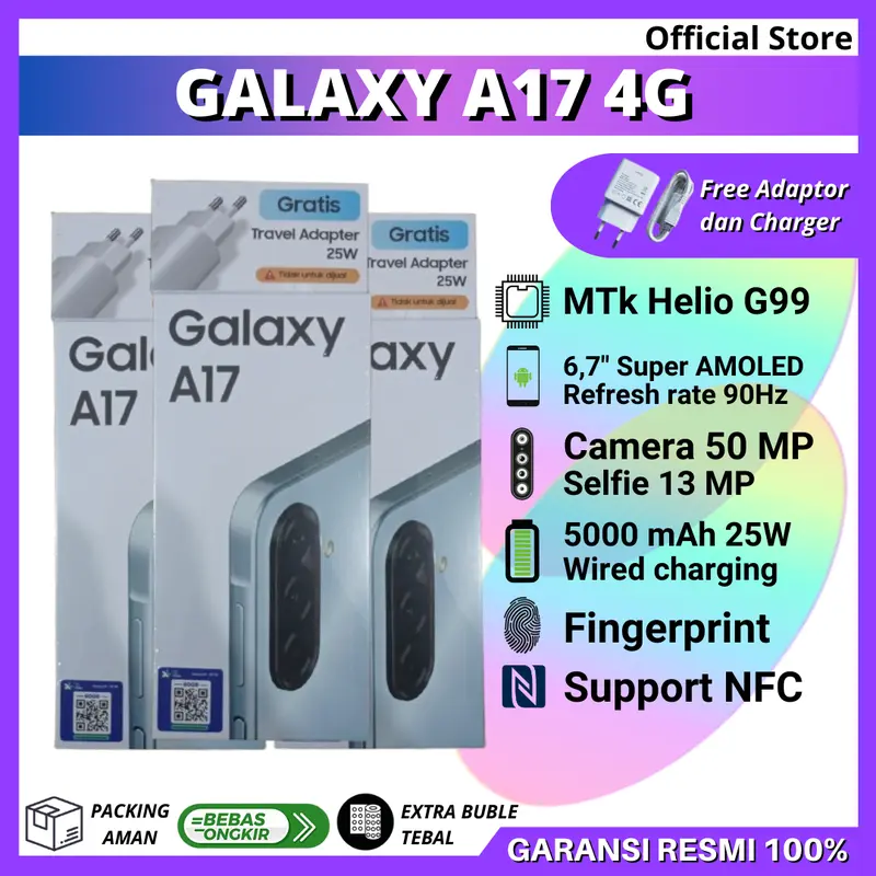 SAMSUNG GALAXY A17 4G 8/256 GB GARANSI RESMI - SAMSUNG A17 4G 8/128 GB GARANSI RESMI