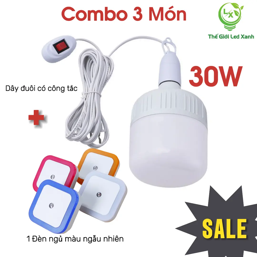 [Tặng đèn ngủ] Combo Đèn led 30w kèm dây chui đèn có sẵn công tắc dài 5 mét
