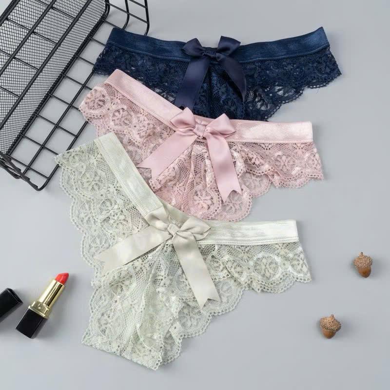 Combo 5 Quần lót lọt khe nữ có lẻ 3 quần ren cao cấp đính nơ C1935