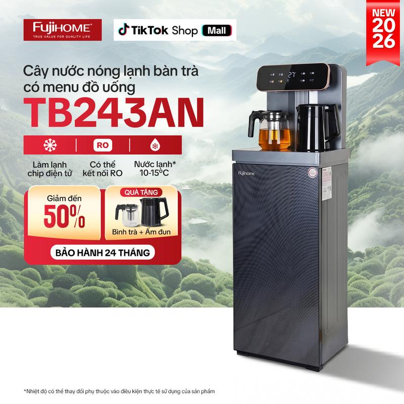 Cây nước nóng lạnh kết hợp bàn pha trà, cafe Fujihome TB243AN dùng bình 20 lít hoặc lấy nước trực tiếp từ máy lọc nước)