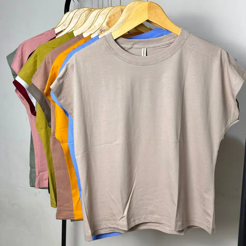 Baju  yukenzi masa kini cotton combed 24s Terbaru Panjang Polos Katun Kerah Bulat Nyaman Hitam Tangan Pendek  Putih Oblong kaos wanita murah cewek Atasan Basic Dewasa Oversize 1