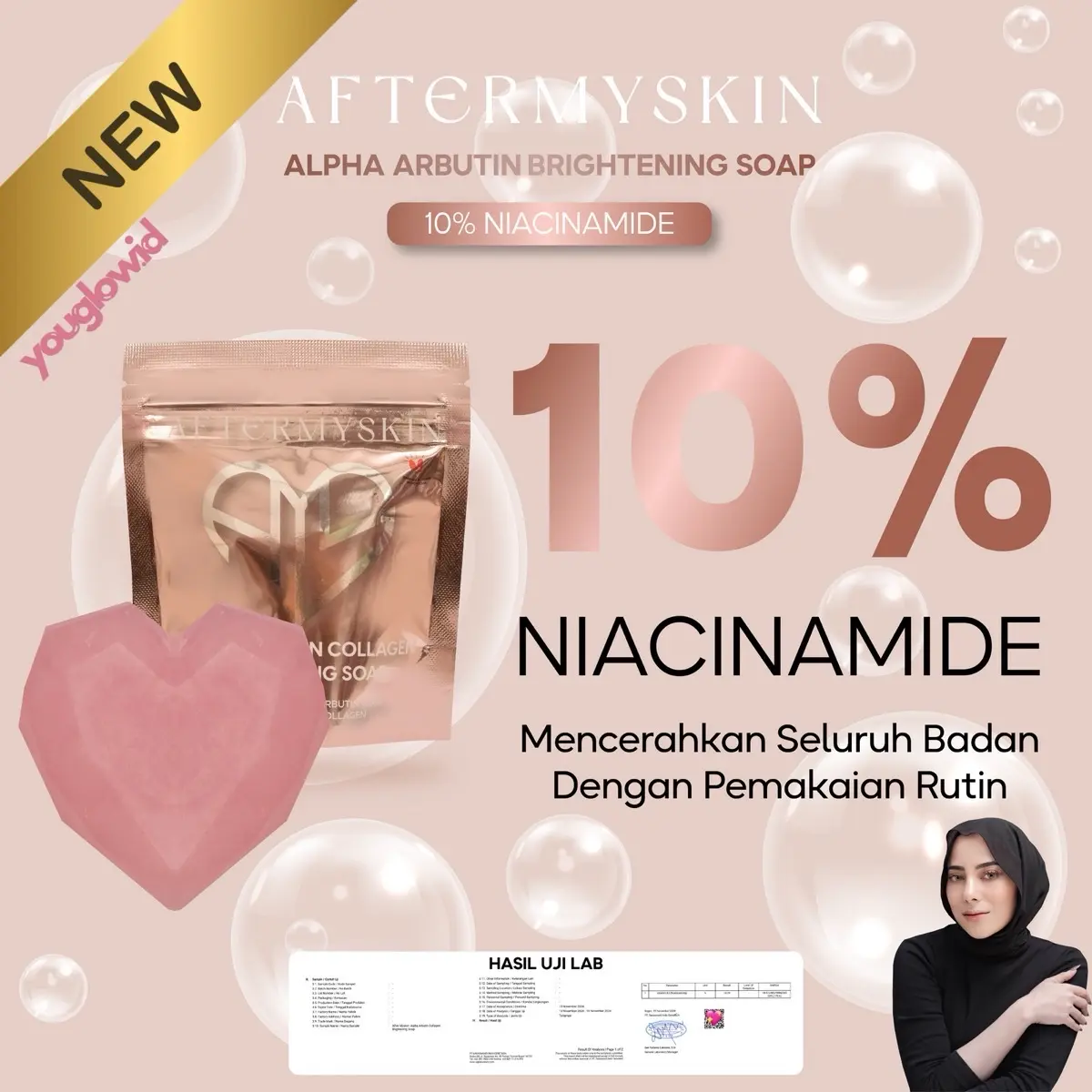 【New Pack】AFTERMYSKIN - Alpha Arbutin Collagen Brightening Body Bar Soap 45g Niacinamide 10% Afterskin After Skin Official Original by Andhitairianto BPOM sabun pemutih badan alpha  arbutin
