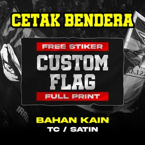 (BISA COD) CETAK BENDERA CUSTOM Bahan Kain Premium FULL PRINT Free Stiker