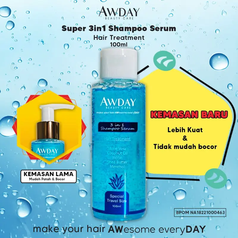 Awday 3in1 Shampoo Serum Hair Treatment BPOM HALAL awday  biru 5