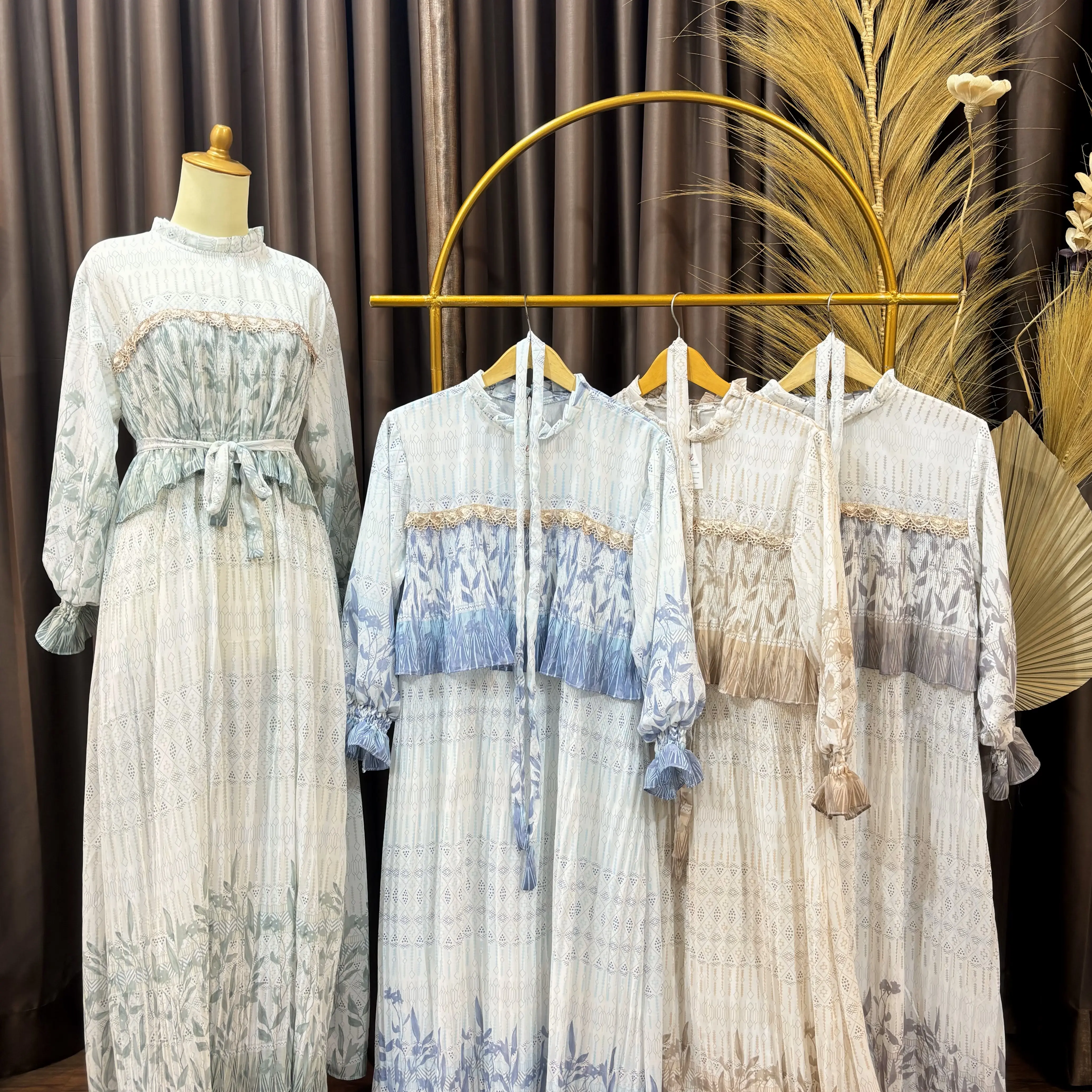 Gamis Wanita - Syarinna Gamis Plisket Brukat Layer Premium dan Mewah Atasan Wanita Baju Lengan Panjang
